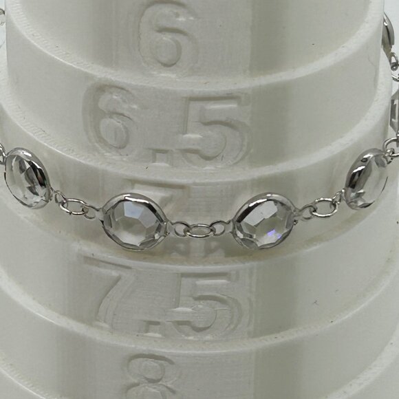 Swarovski Crystal Bezel Bracelet, Clear Silver-Tone Spring Ring Clasp Vintage - Picture 11 of 16